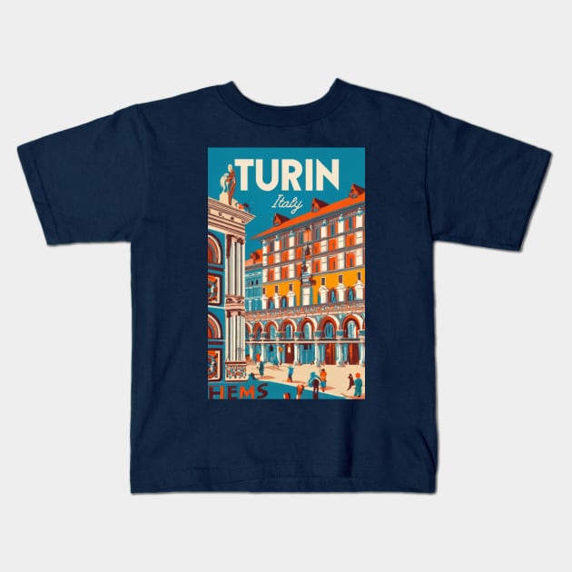 A Vintage Travel Art of Turin - Italy Kids T-Shirt by goodoldvintage